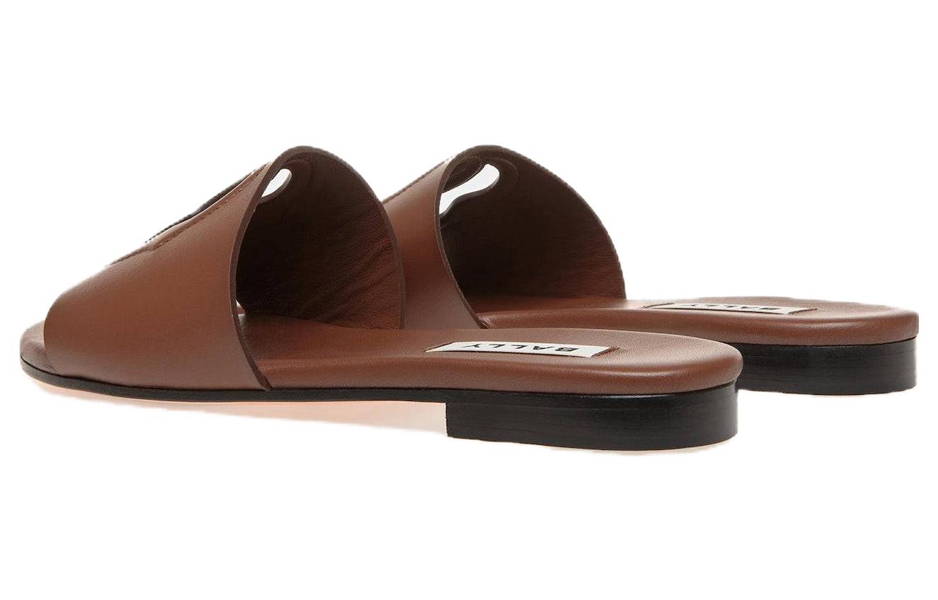 (W) BALLY Emblem 'Brown Leather Round-Toe Fashion Slides' 圖 3