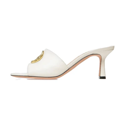 (W) BALLY Emblem 'White Leather Slide Heels'