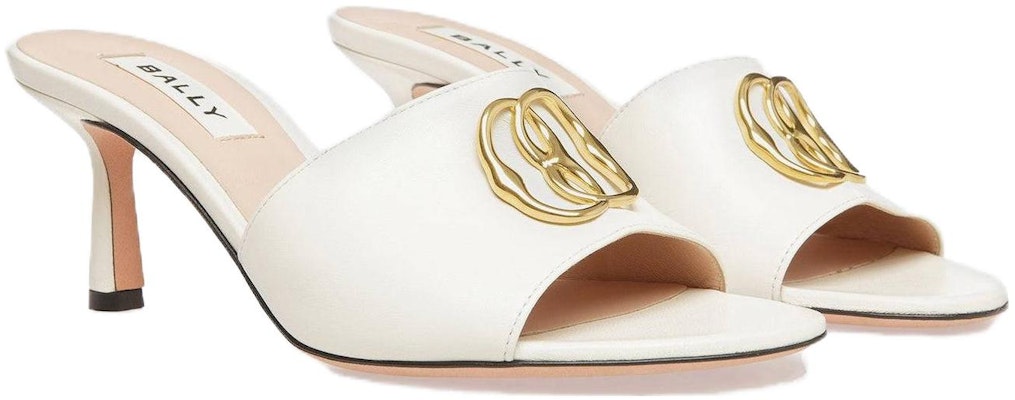 (W) BALLY Sandal Hak Putih Kulit dengan Emblem 6304826 Order (W) BALLY Sandal Hak Putih Kulit dengan Emblem 6304826