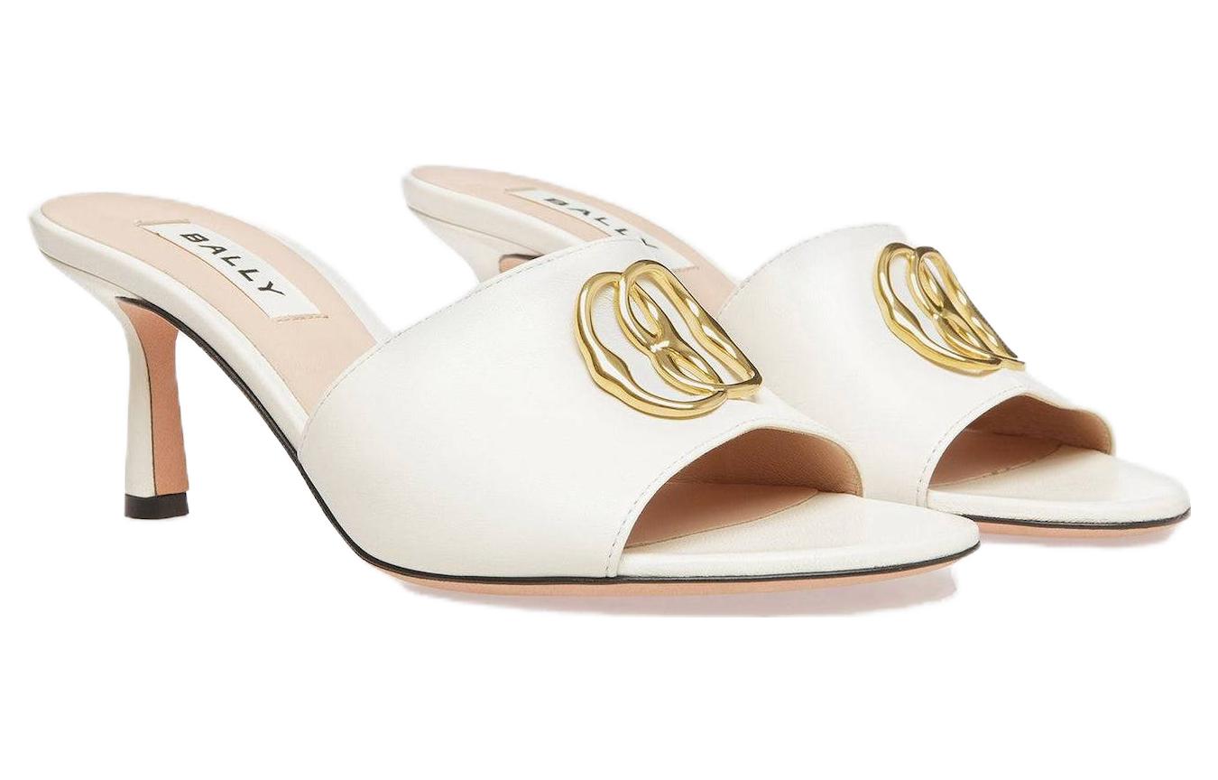Order (W) 발리 엠블럼 화이트 가죽 슬라이드 힐 6304826