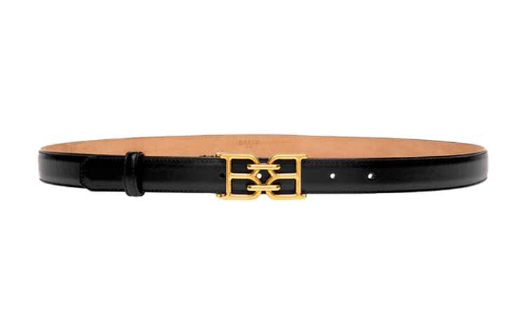 (Women) BALLY Embossed Leather Belt Black with Metal Buckle - 2.5cm Wide. 6237130