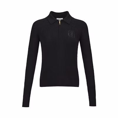(Women) BALLY FW23 Black Embroidered Solid Zipper Knit Cardigan. 6305209