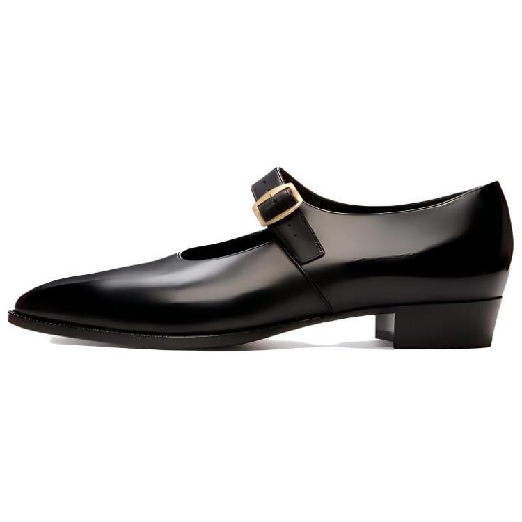 (Women) BALLY Glendale Black Leather Pointed Toe Block Heel Mary Jane Shoes 6308091