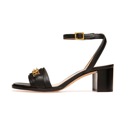 (W) BALLY Leather Buckle Block Heel 'Black'