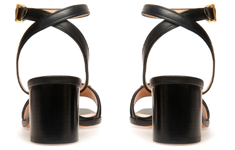 Shop (W) バリー レザーバックル ブロックヒール (黒) 6238188