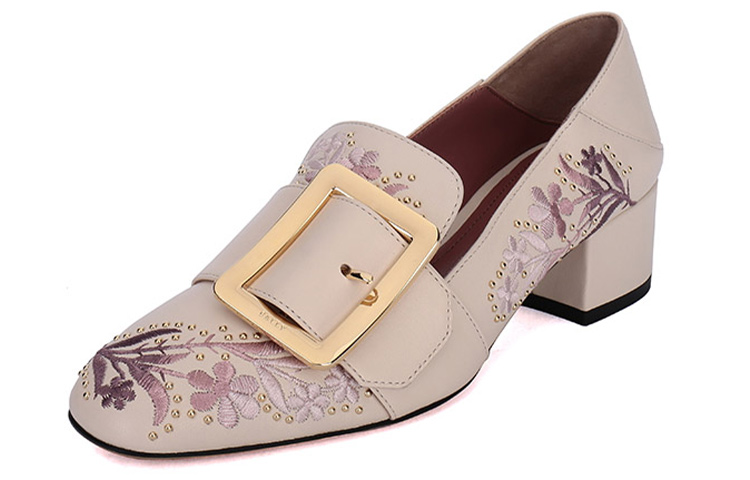 (Women) BALLY Leather Embroidered Mid-Heel 'Bone White' 6223801