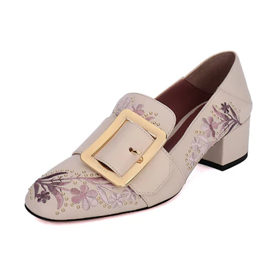 (W) BALLY Leather Embroidered Mid-Heel 'Bone White'