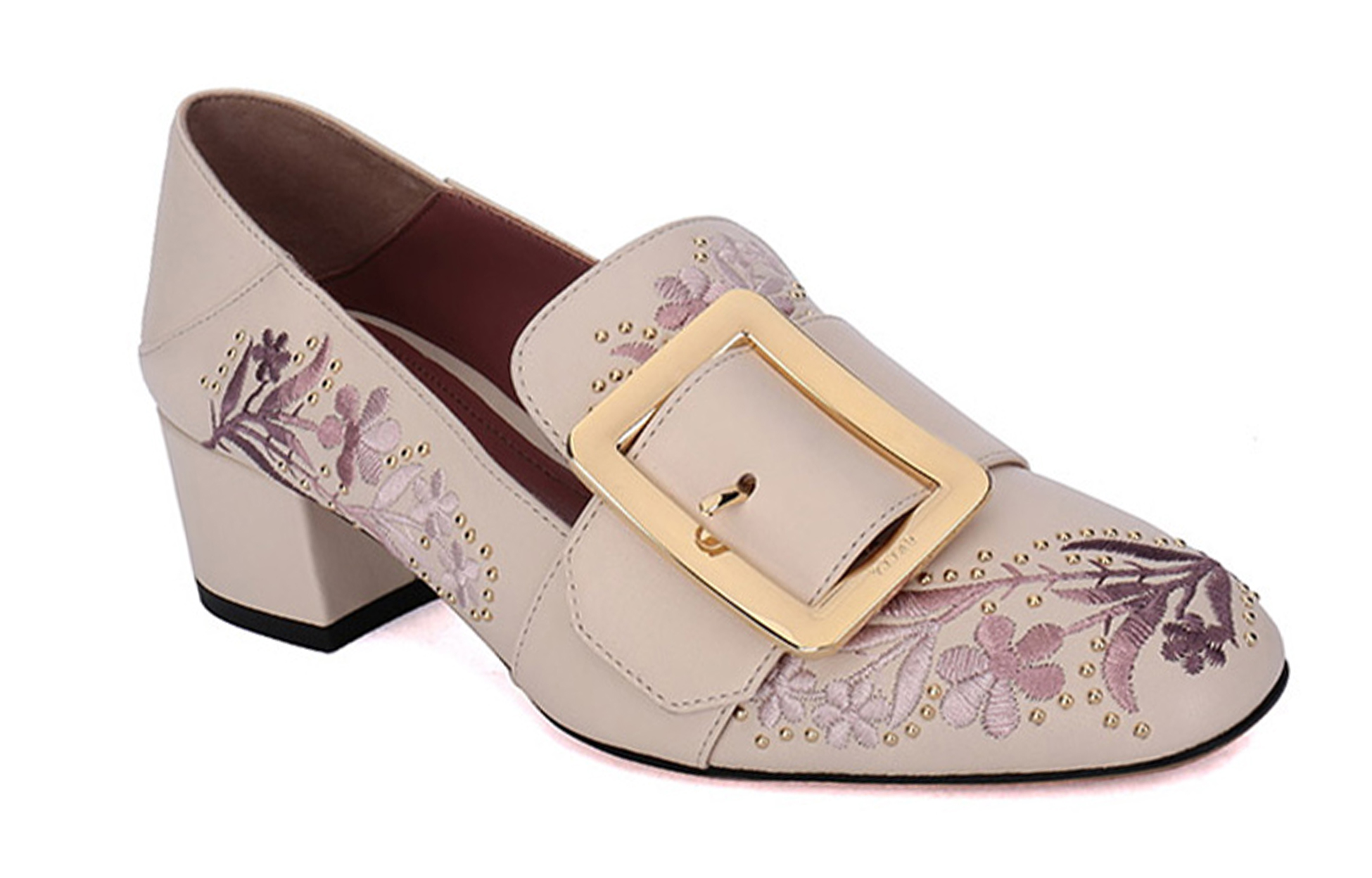 Order (W) BALLY Sepatu Kulit Bordir Hak Sedang 'Putih Tulang' 6223801