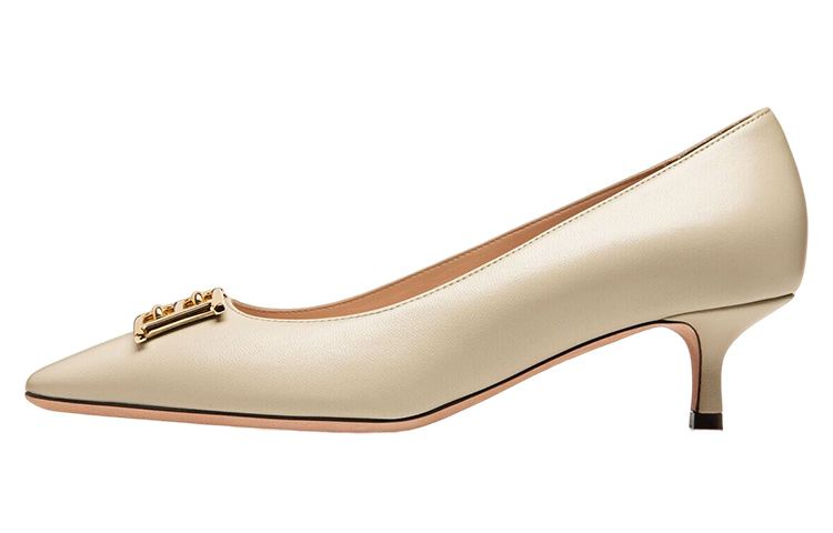 (Women) BALLY Leather Fashion Slip-On 'Beige Kitten Heel' 6301719