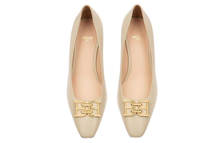 Lookbook BALLY巴利 皮革 時尚套腳 細跟 中低跟鞋 女款 米色