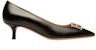 (W) BALLY Kasut Kulit Slip-On 'Black Kitten Heel' 6301720
