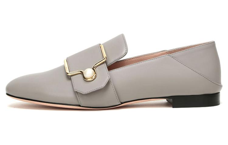 (W) BALLY Leather Flats 'Grey Pearl Buckle'
