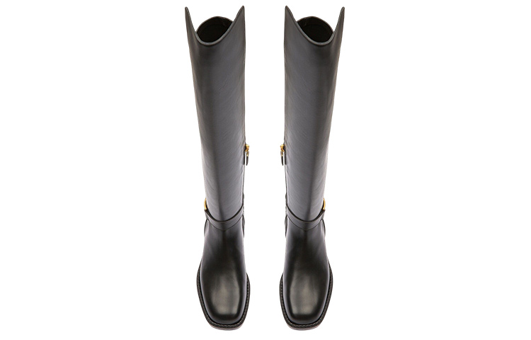 Order (W) BALLY Sepatu Bot Tinggi Kulit 'Fashion Tumit Tebal Hitam' 6301561