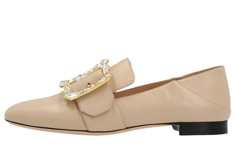 (W) BALLY Leather Loafers 'Beige with Metallic Buckle'