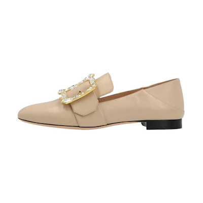 (W) BALLY Leather Loafers 'Beige with Metallic Buckle'