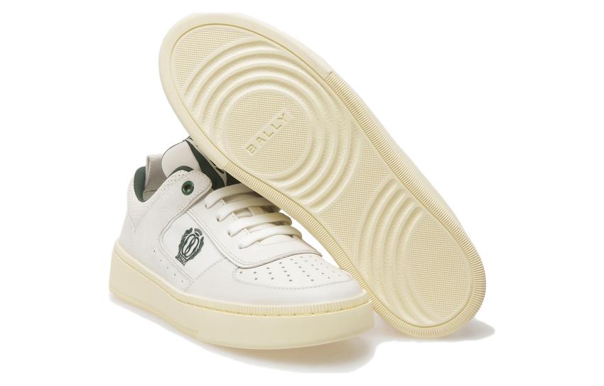 Shop (W) BALLY 绿色和白色皮革低帮系带运动鞋 6304789