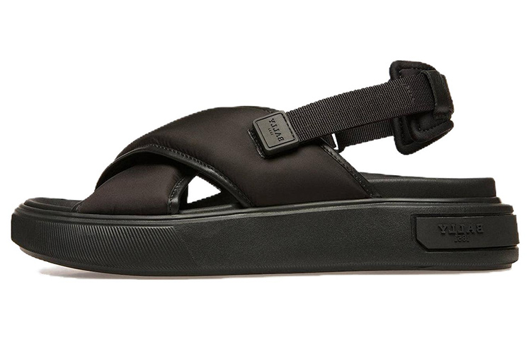 (Women) BALLY Leather Nylon Open Toe Flat Sandals 'Black' 6302868