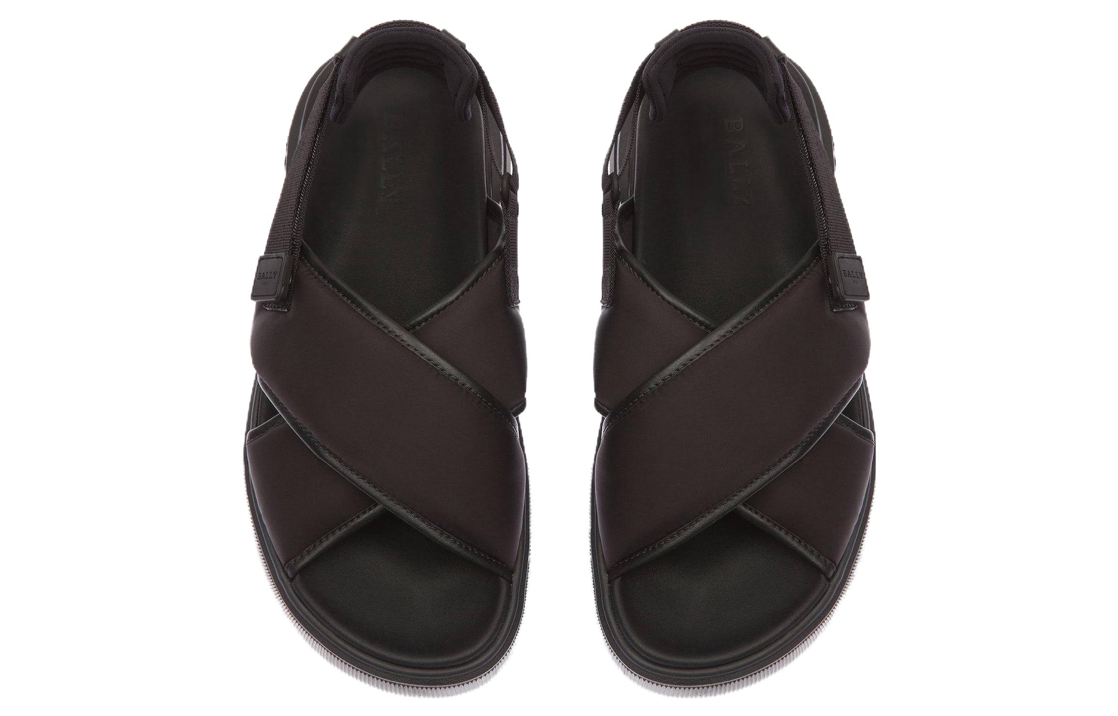 Order (W) バリー レザーナイロンオープントゥフラットサンダル (黒) 6302868