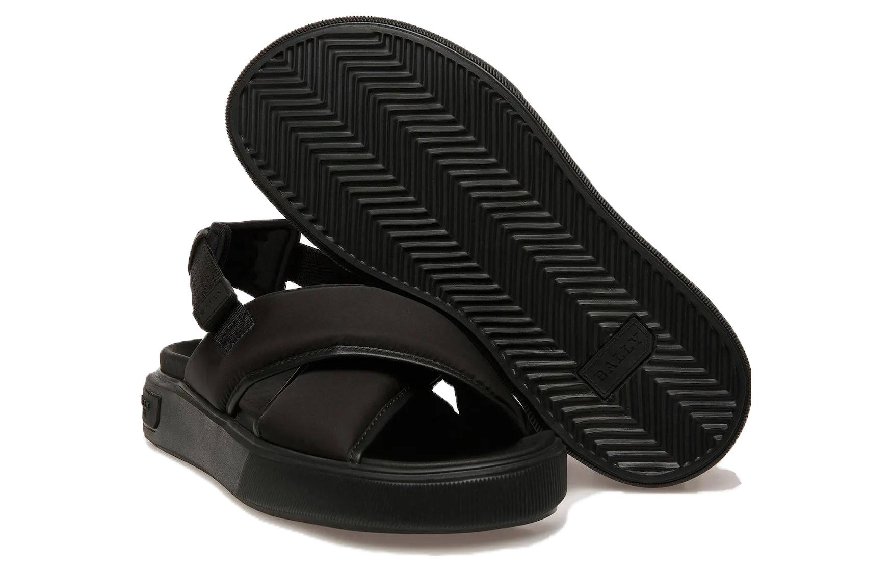 Shop (W) バリー レザーナイロンオープントゥフラットサンダル (黒) 6302868