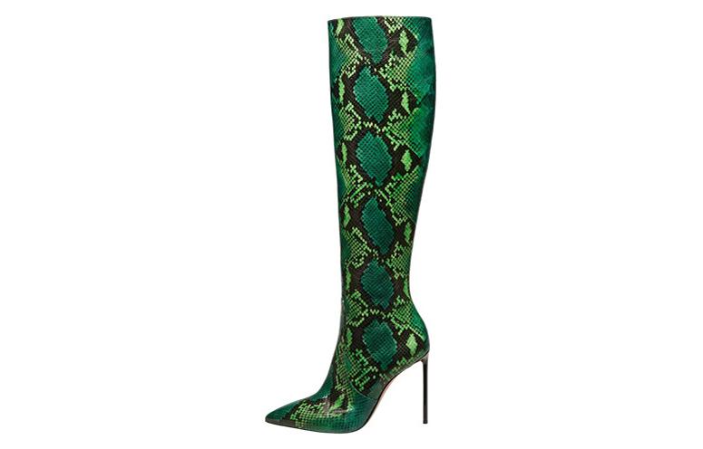 (W) BALLY Leather Python Slip-On High-Top Boots 'Green Python'