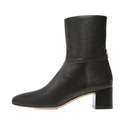 (W) BALLY Leather Round-Toe Block Heel Zip-Up Ankle Boots 'Black'