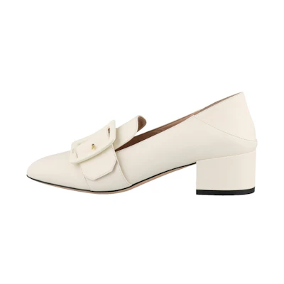 (W) BALLY Leather Round-Toe Fashion 'Chunky Heel - White'