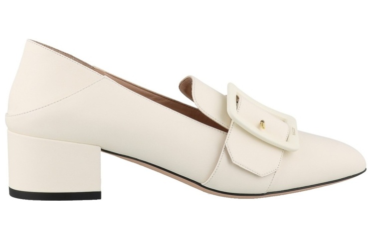 Order (W) BALLY Zapatos de Cuero Punta Redonda Tacón Grueso Blanco Moda 6231118