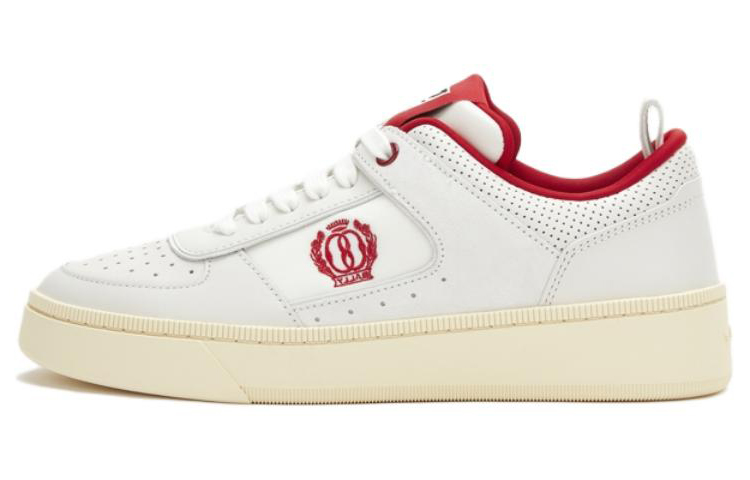(W) BALLY Leather Round-Toe Low-Top Sneaker 'White Red'