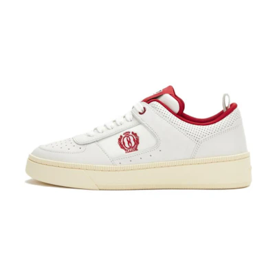 (W) BALLY Leather Round-Toe Low-Top Sneaker 'White Red'