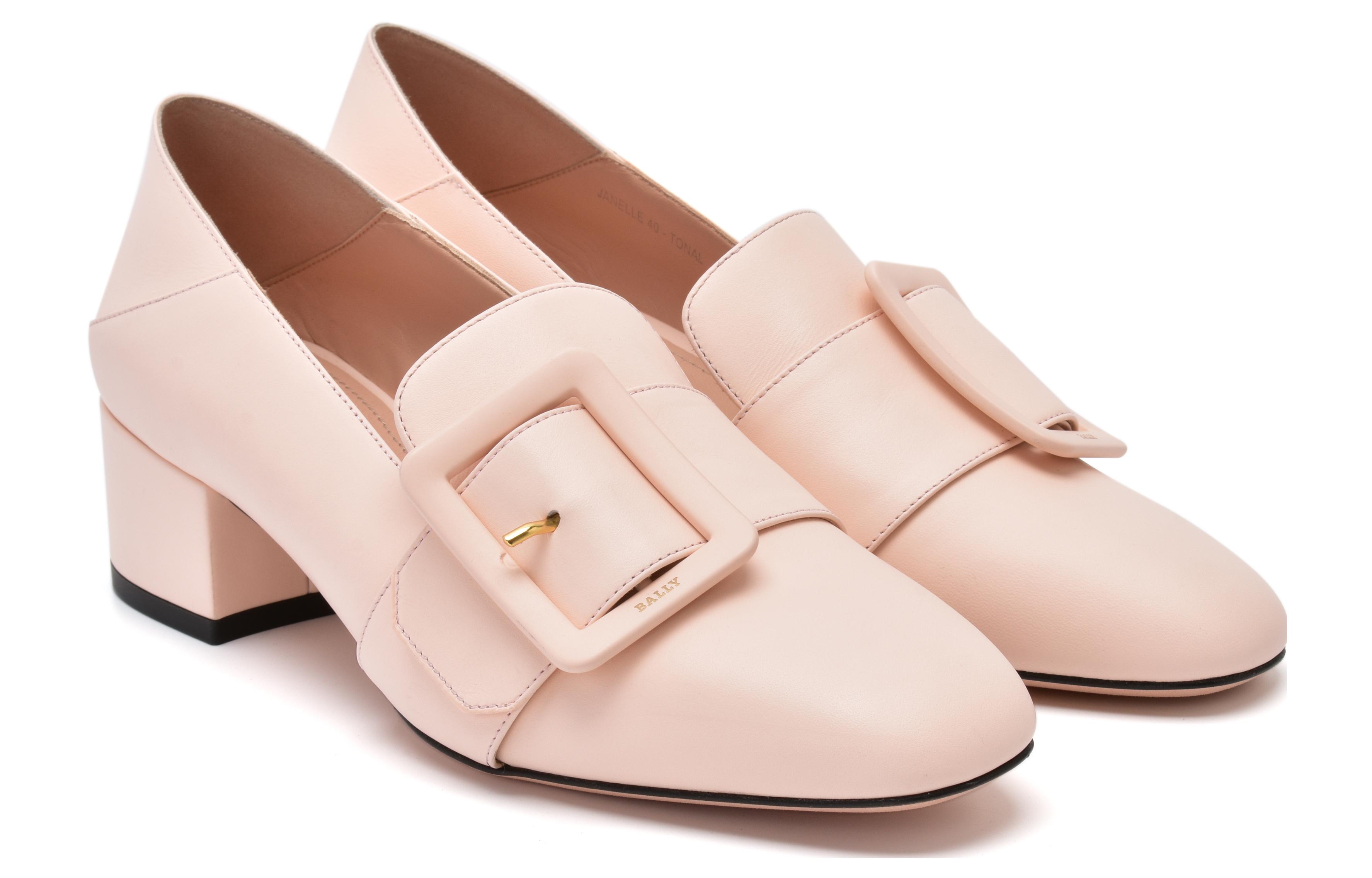 Order BALLY巴利 皮革 圓頭 搭扣 方跟 高跟鞋 女款 淺粉色