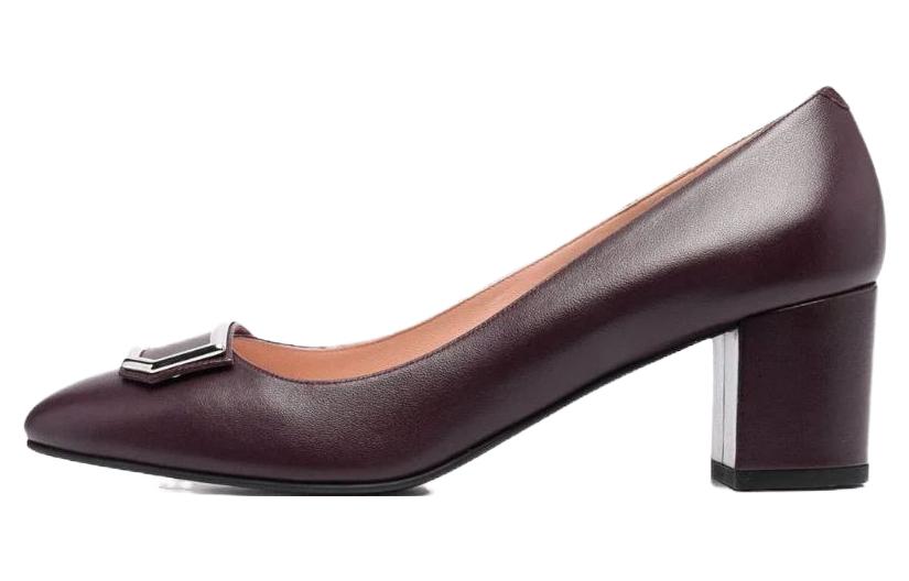 (W) BALLY Leather Round Toe Slip-On Chunky High Heels 'Purple'