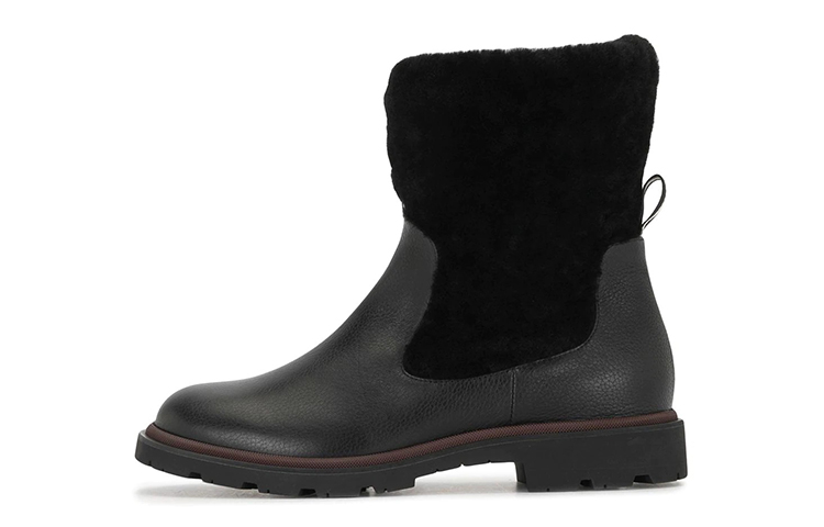 (Women) BALLY Leather Short Boot 'Faux Fur Trim Black' 6235041