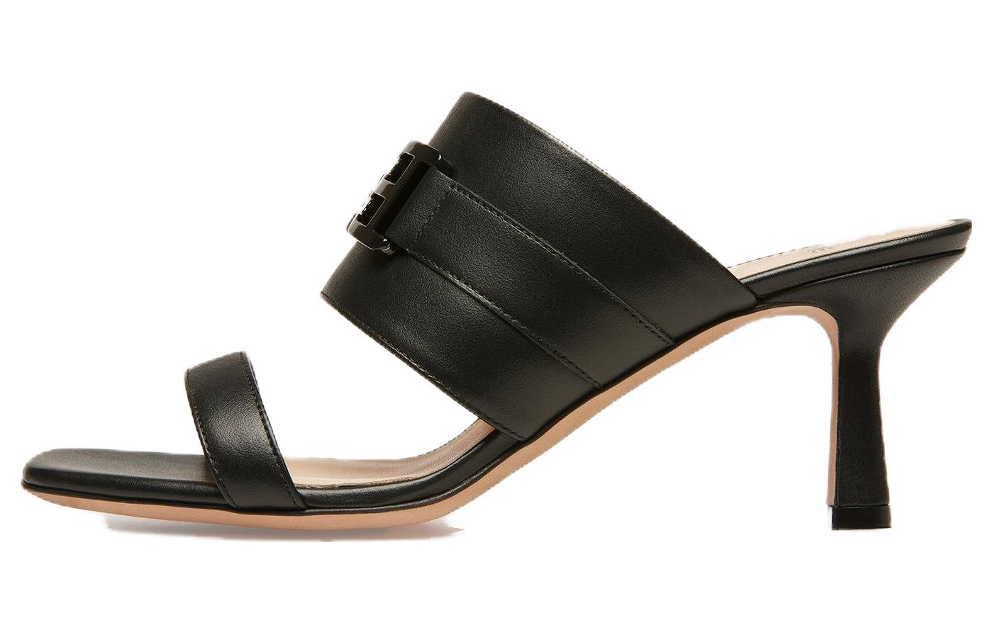 (W) BALLY Leather Slip-On High Heel 6.5cm 'Fashion Slide Black'