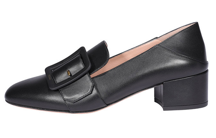 (Women) BALLY Leather Slip-On Round Toe Block Heel 'Black' 6231117