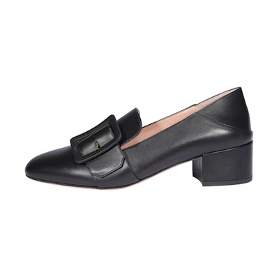 (W) BALLY Leather Slip-On Round Toe Block Heel 'Black'