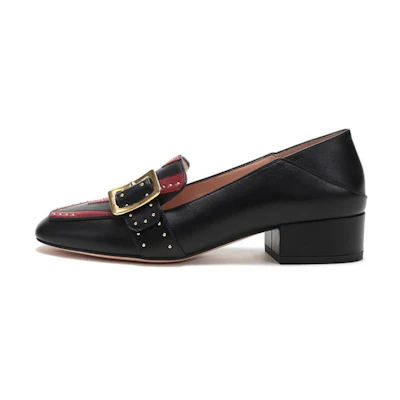 (W) BALLY Leather Studded Block Heel 'Black Burgundy'