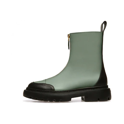 (W) BALLY Leather Zip Boot 'Green Colorblock'