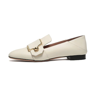 (W) BALLY Loafer 'Bone White with Metal Buckle'