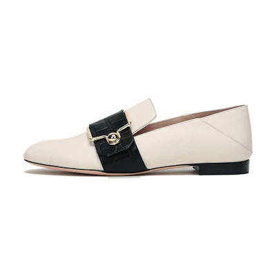 (W) BALLY Loafer Flat 'Bone White Metal Buckle'