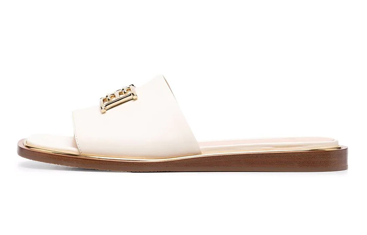 Buy (W) 발리 로고 플라크 레더 슬라이드 (화이트) 6300168