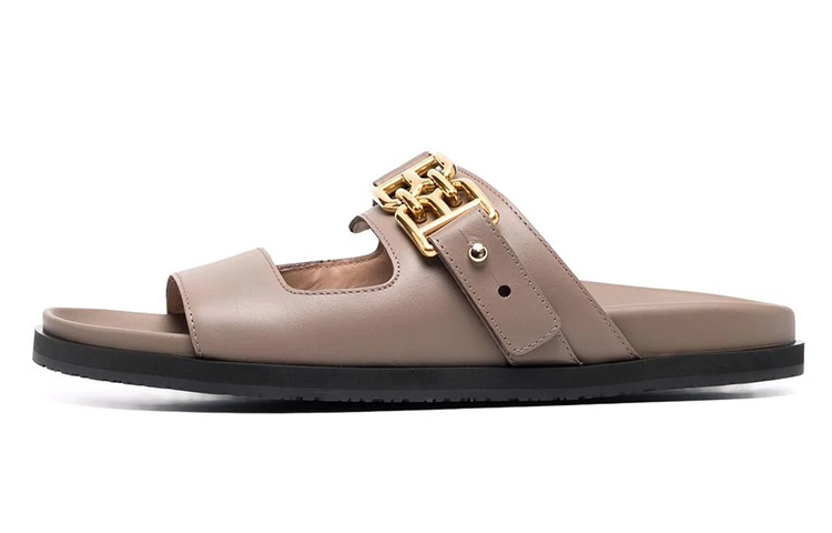 (W) BALLY Logo Plaque Leather Slides 'Brown'