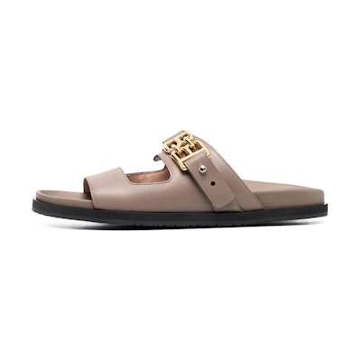 (W) BALLY Logo Plaque Leather Slides 'Brown'