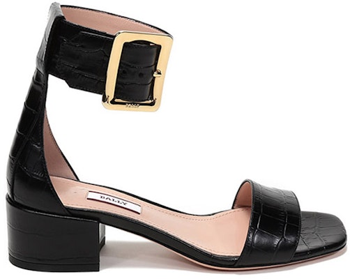 (W) BALLY Sandal Kulit Hak Sedang 'Tali Gesper Hitam' 6231169 Order (W) BALLY Sandal Kulit Hak Sedang 'Tali Gesper Hitam' 6231169