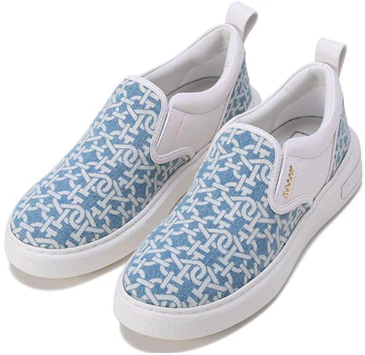 BALLY 巴利 SS22 老花織物配皮懶人休閒鞋 女款 藍色 Lookbook BALLY 巴利 SS22 老花織物配皮懶人休閒鞋 女款 藍色