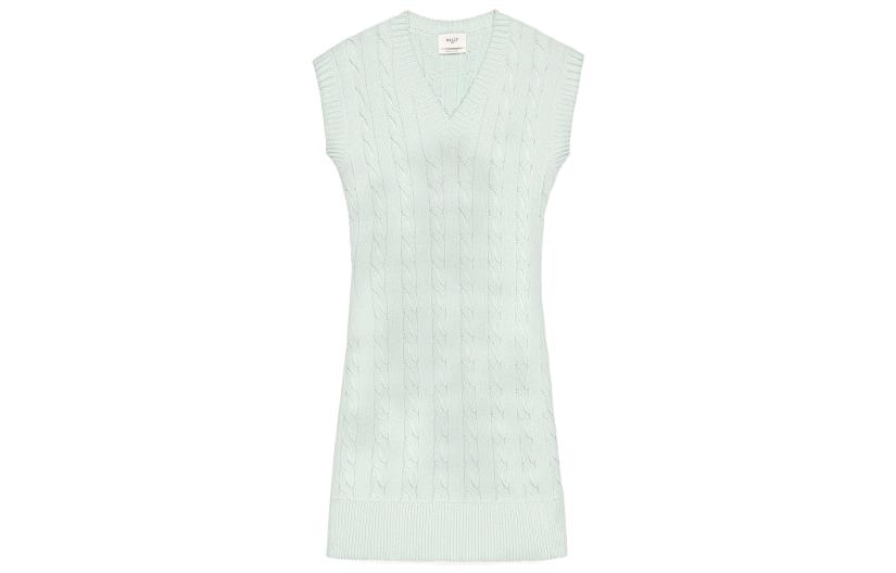 Order (W) BALLY SS23 Dress Rajut Tanpa Lengan Warna Solid V-Neck Hijau Muda 6303844