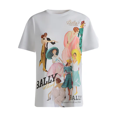 (Women) BALLY SS24 White Crewneck Short Sleeve T-Shirt with Letter Print. 6309126
