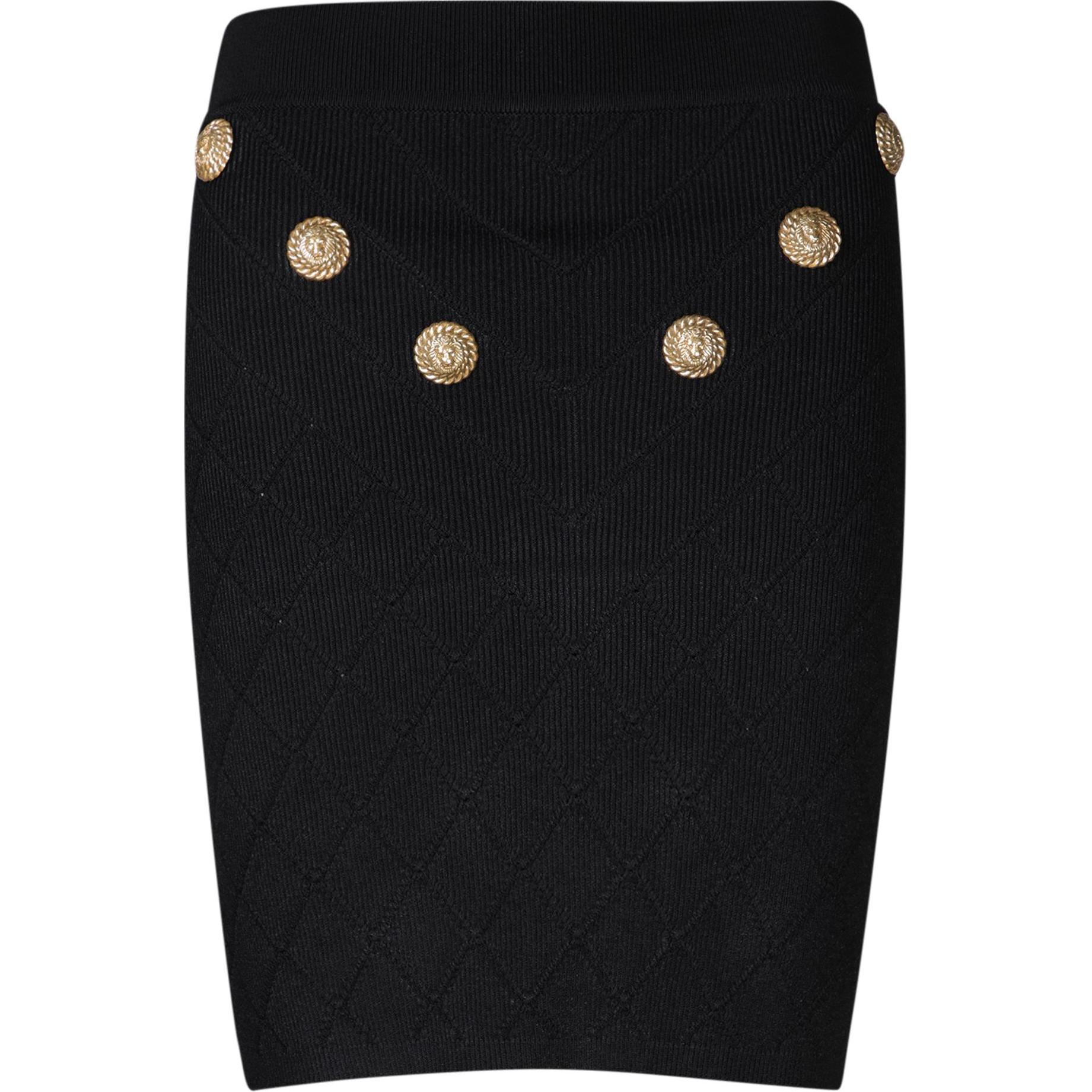 (Women) BALMAIN 6-Button Knit Skirt  Black Casual Slim Short Skirt. CF1LB004-KF53-0PA