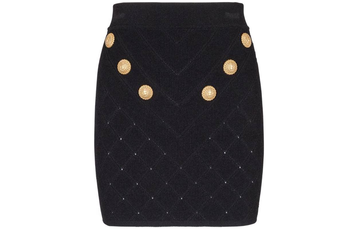 Order (W) 巴尔曼6纽扣针织裙 黑色休闲修身短裙 CF1LB004-KF53-0PA