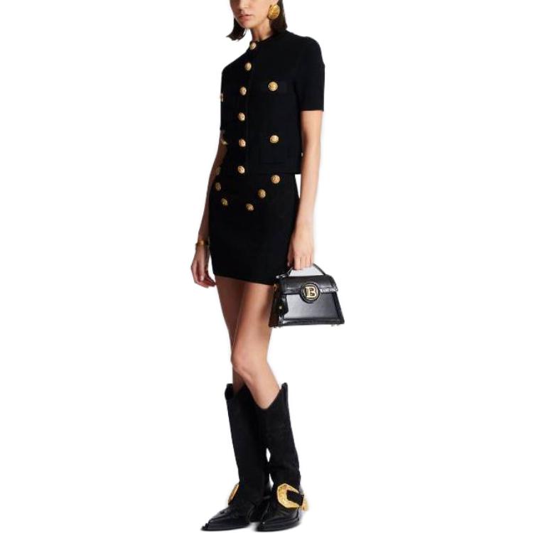 Lookbook (W) 巴尔曼6纽扣针织裙 黑色休闲修身短裙 CF1LB004-KF53-0PA