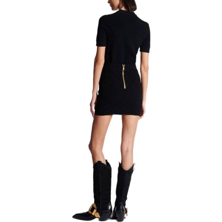 Shop (W) 巴尔曼6纽扣针织裙 黑色休闲修身短裙 CF1LB004-KF53-0PA